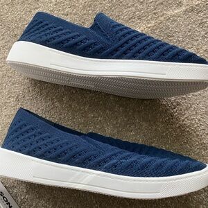 Blue Knit Slip-On Sneakers